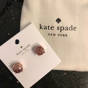 Kate Spade Rose Gold Glitter Stud Earrings NEW
